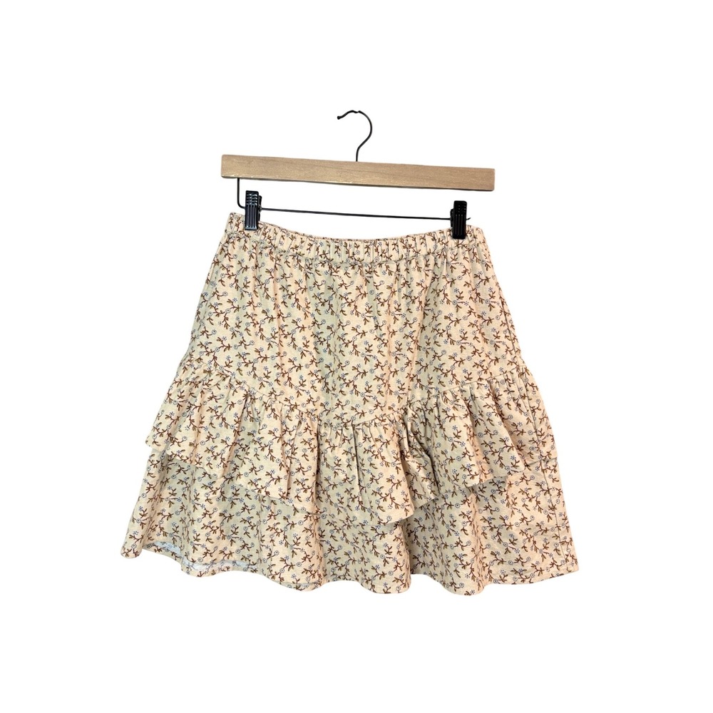 Madewell Cream Floral Ruffle Mini Skirt Womens Size Small Cotton Tiered